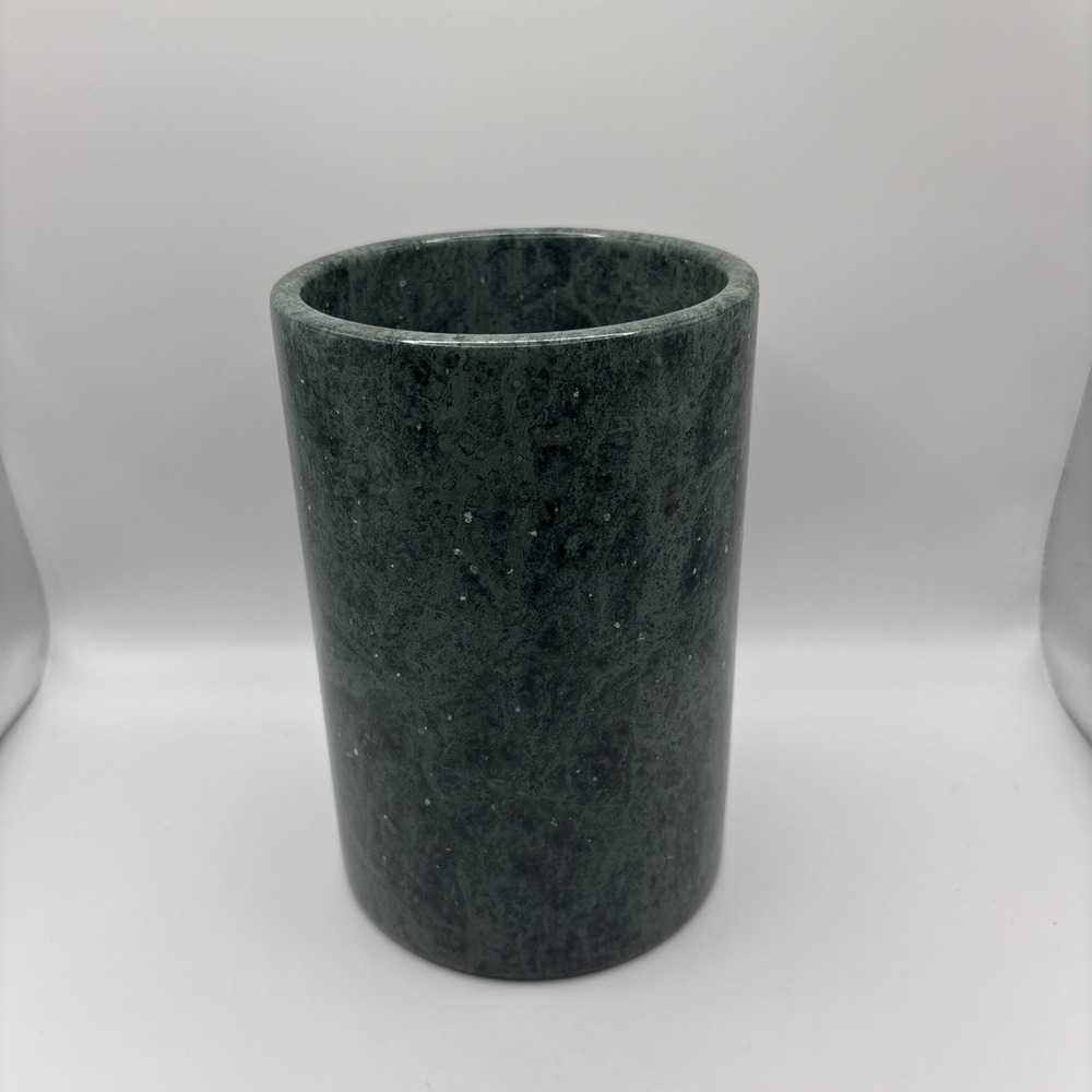 Vintage Green Marble Kitchen Utensil Holder Crock or Wine Chiller 7" MCM Taiwan